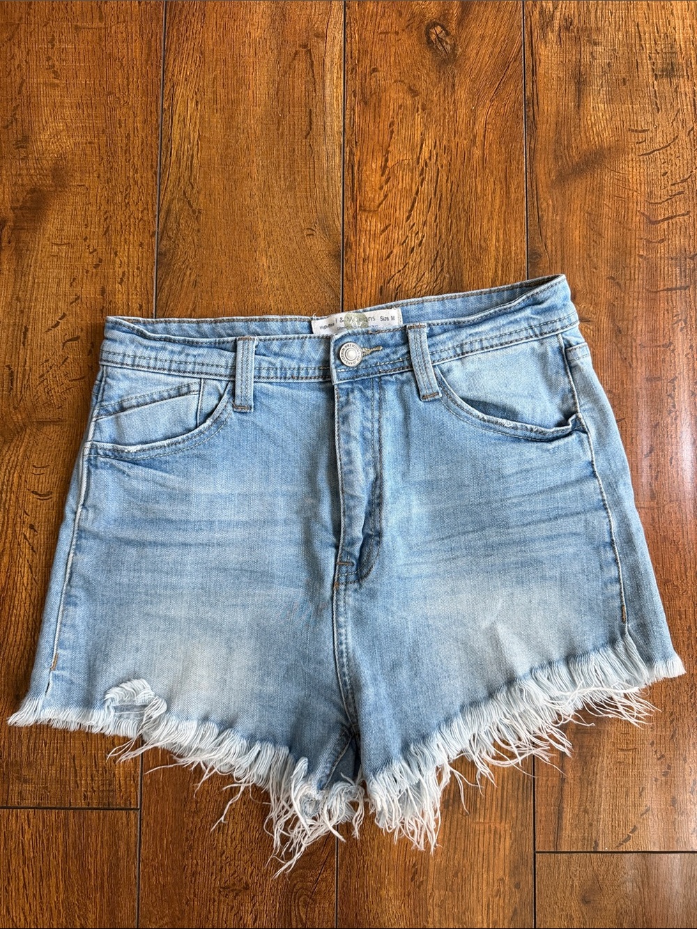 High-Rise Light Blue Frayed Hem Denim Shorts - Women